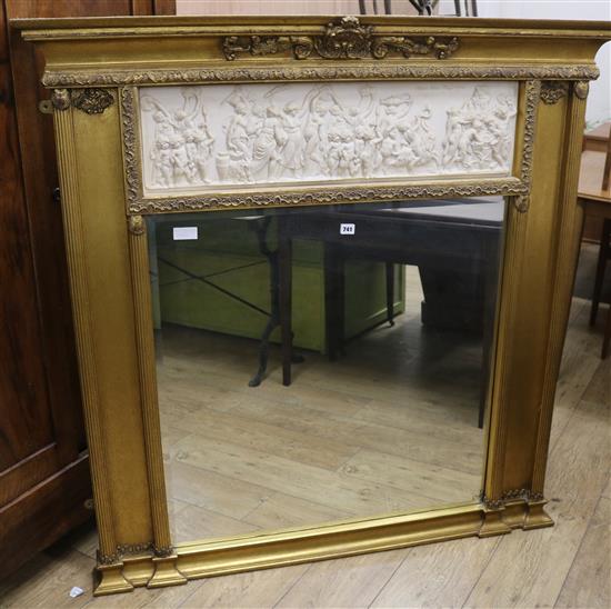 A modern gilt and faux marble overmantel W.131cm
